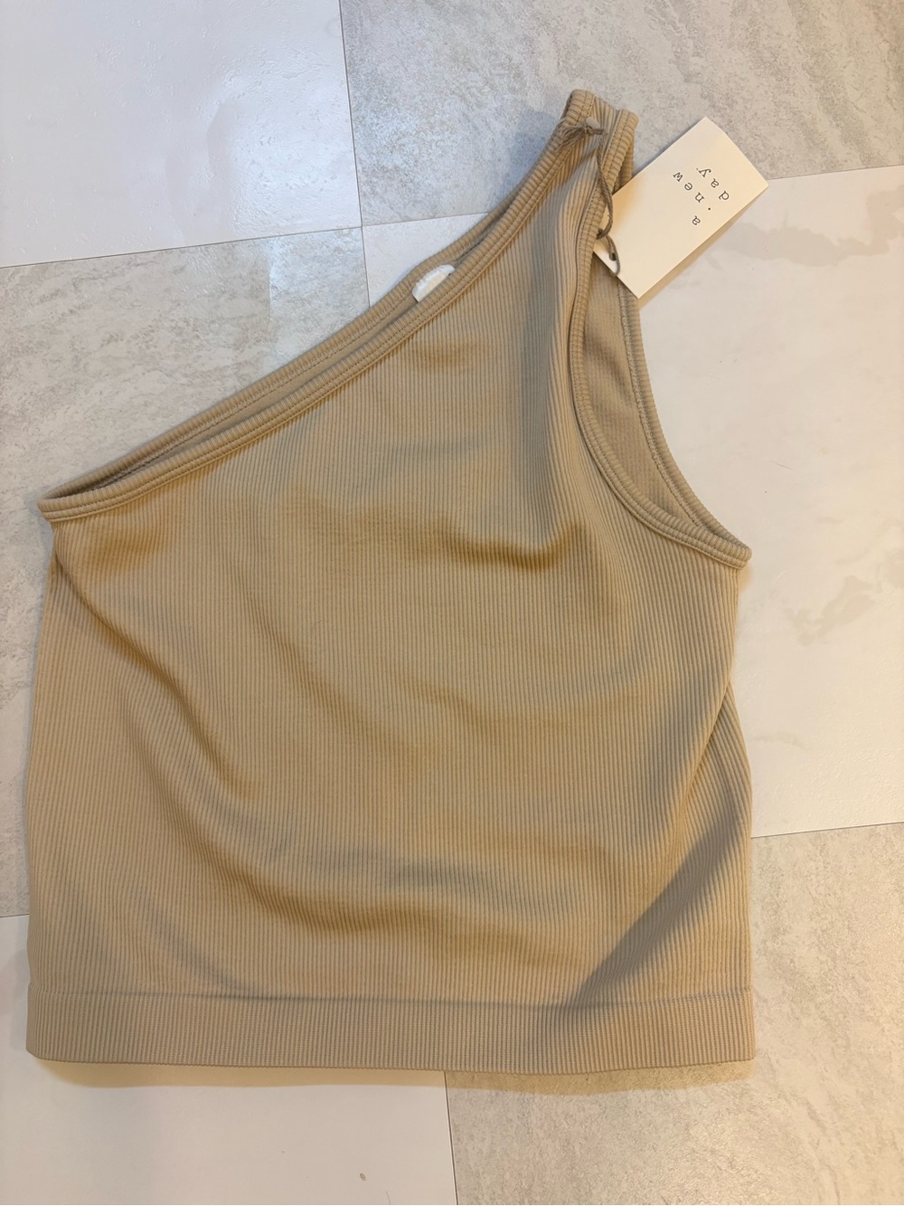 a new day One-Shoulder Ribbed Tank Top in Beige